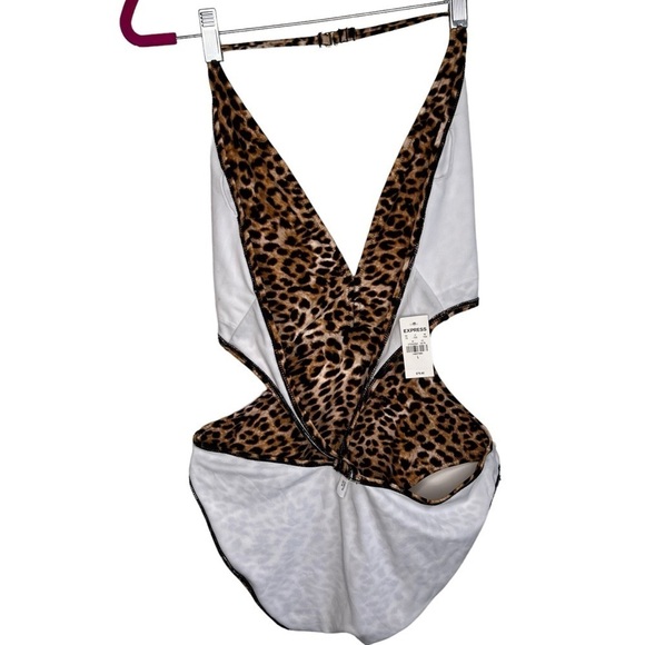 Express Leopard Print Deep V Neck High Side Cut Cut-Out Swimsuit Size L NWT - Picture 6 of 13